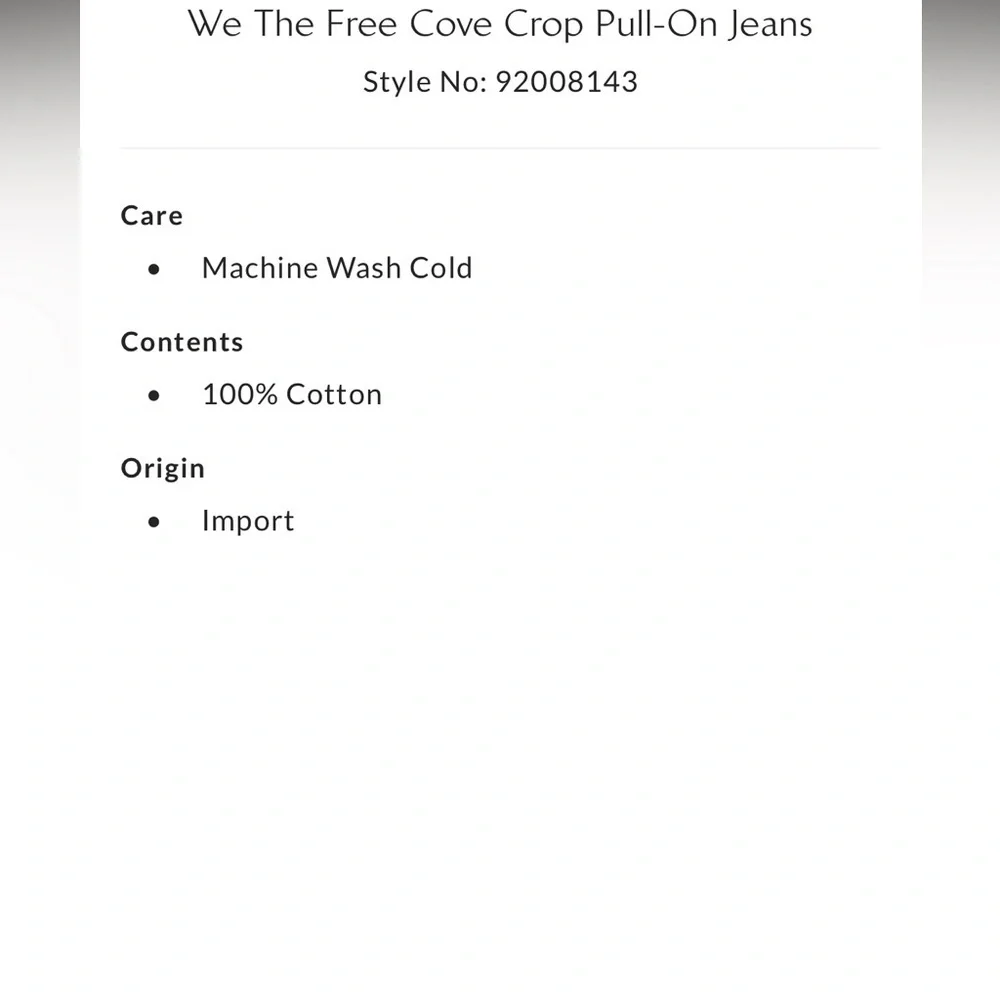 Free People We The Free Cove Crop Pull-On Jeans Size 28 NWT